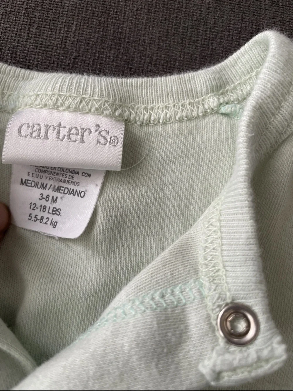 Carter's Light Sage Green Snap-Front Baby One-Piece with Bear Embroidery